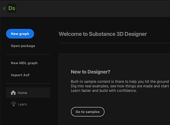 Boîte de dialogue Nouveau graphe de Substance - Créer à partir de l'écran d'accueil
