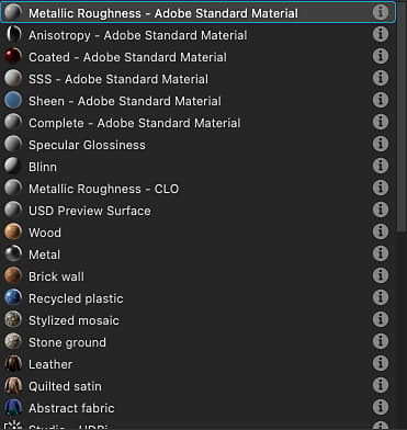 Boîte de dialogue Nouveau graphe de Substance - Mode Liste