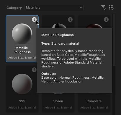 Boîte de dialogue Nouveau graphe de Substance - Info-bulle du modèle