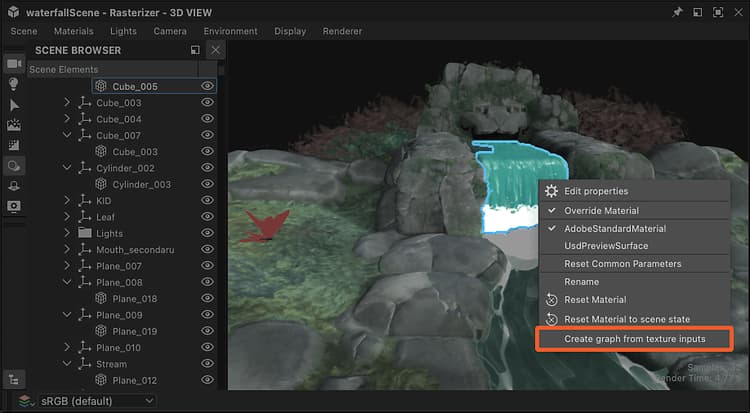 Créer un graphe à partir des entrées de texture - Action dans le viewport « vue 3D »