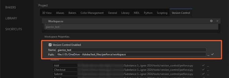 Configuration P4 dans Designer : workspace