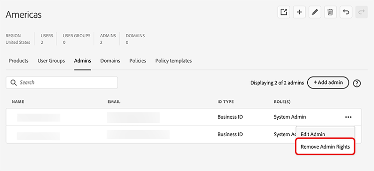 Global Admin Console supprimer les droits dadministrateur