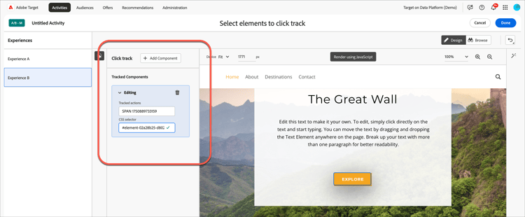 Panneau Éléments sélectionnés