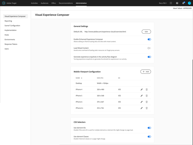 Page de configuration du compositeur d’expérience visuelle