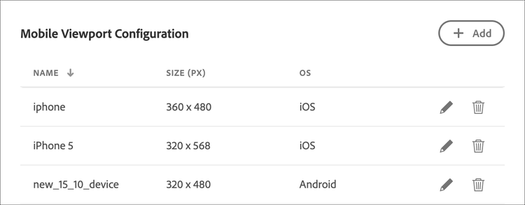 Section de configuration des fenêtres d’affichage mobiles