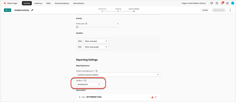 Option Sélectionner un sandbox