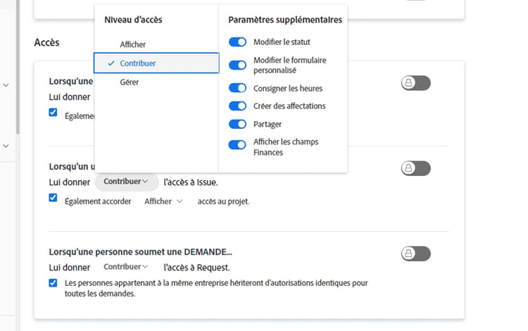 Accès montrant les options Contribuer