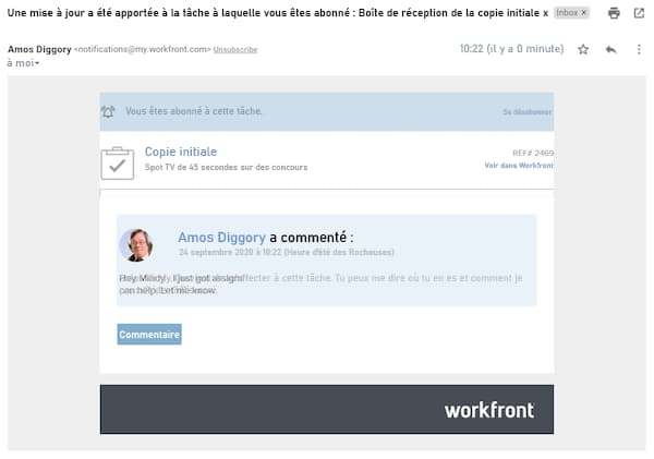 E-mail provenant d’un abonnement à une tâche