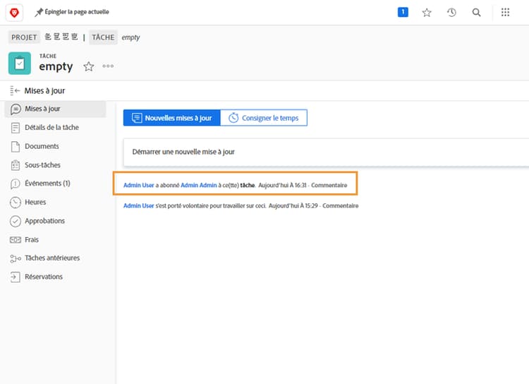 Mises à jour d’une tâche qui affiche un abonnement