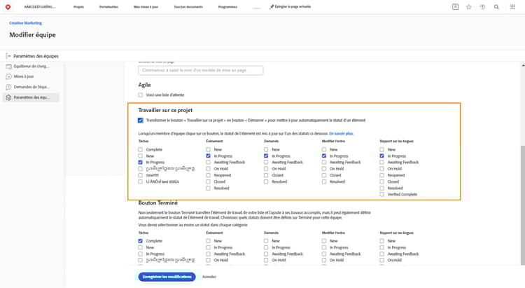 Travailler sur le projet de la fenêtre Modifier l’équipe