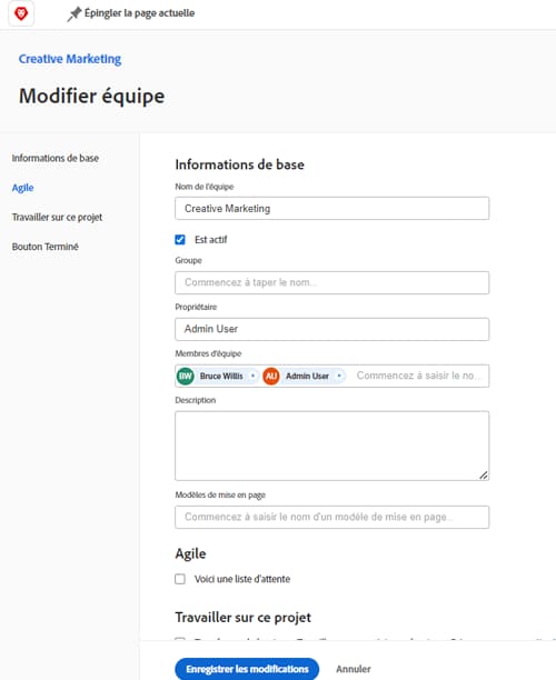 Modifier l’équipe