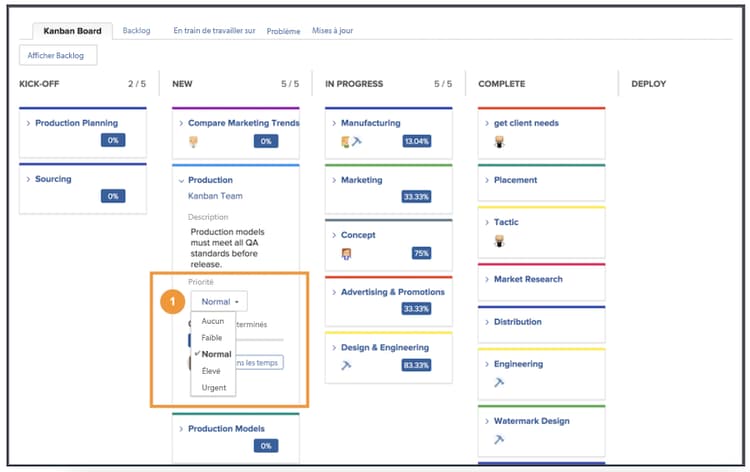 Statut de la carte Kanban