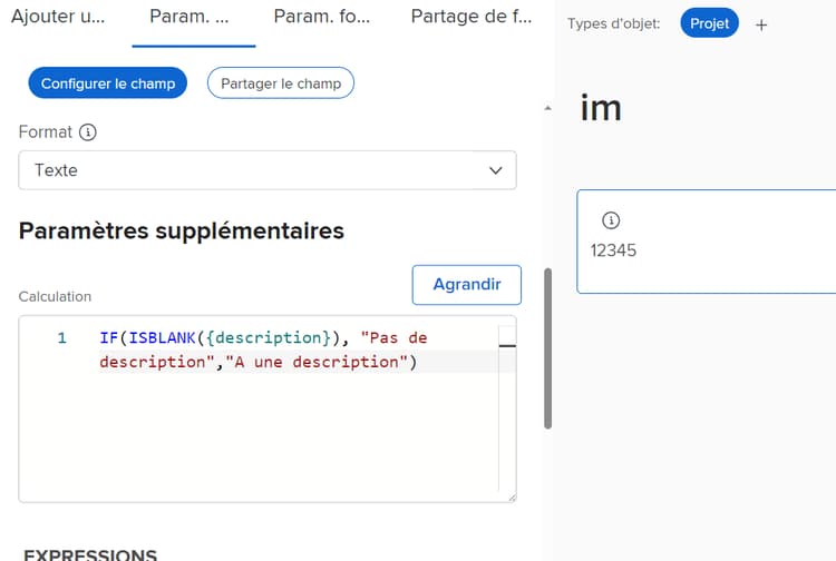 Expressions avec espacement entre les champs