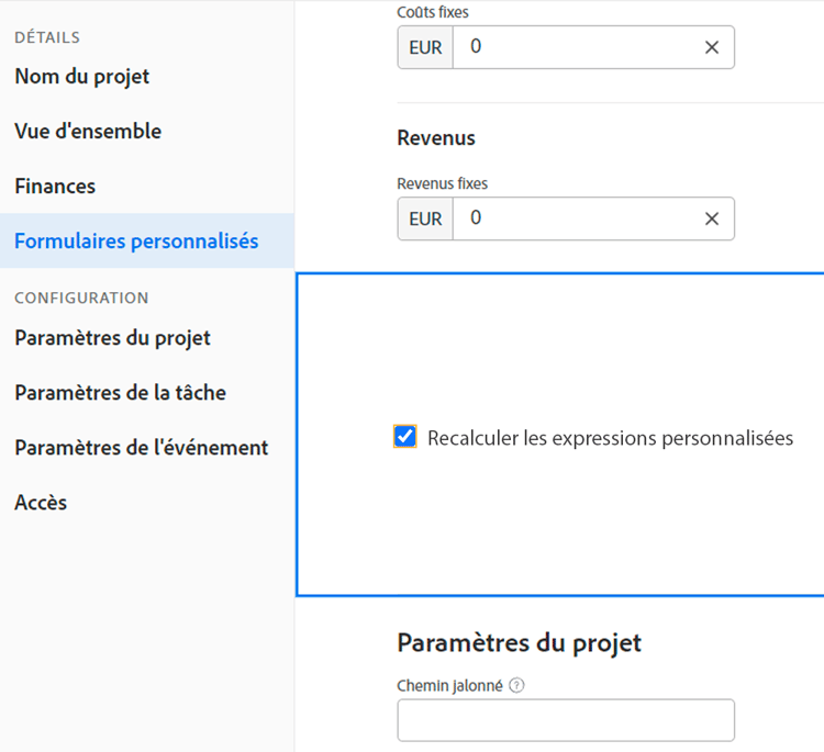 Option Recalculer l’expression pour plusieurs objets