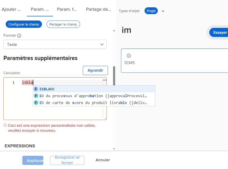 Message d’erreur sans majuscules dans le nom de l’expression