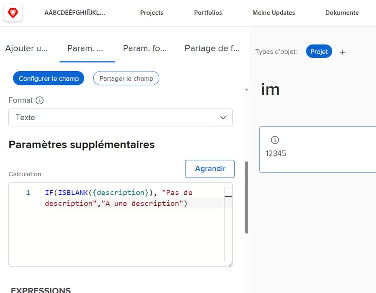 Expressions sans espacement entre les champs