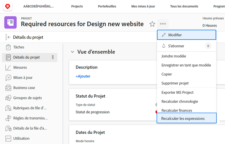 Option Recalculer l’expression dans l’objet