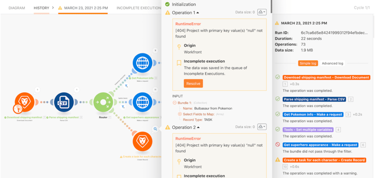 Une image d’un scénario avec gestion des erreurs