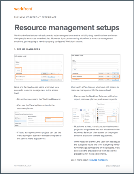 Configuration de la gestion des ressources - One pager