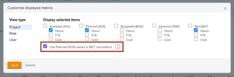 Option Utiliser les valeurs planifiées dans les calculs NET