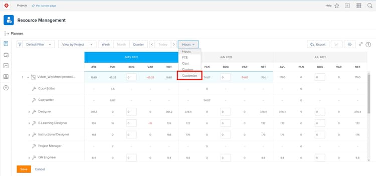 Option de personnalisation du menu déroulant.