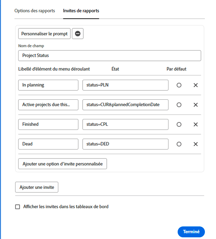 Image de l’écran pour créer un filtre en mode texte