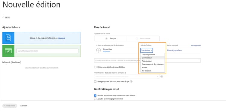 Les rôles d’épreuve peuvent être sélectionnés lors du chargement d’une épreuve.