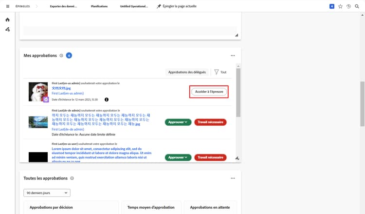 Image du widget Mes approbations de l’Accueil Workfront.