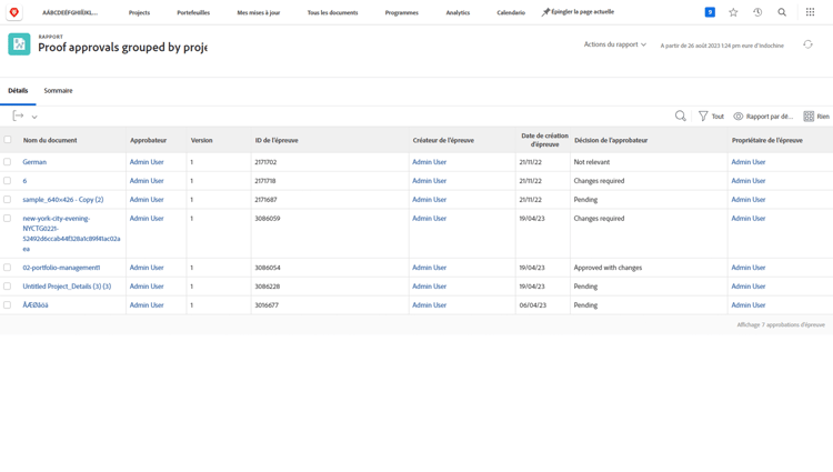 Une image d’un rapport d’approbation de BAT dans Workfront.