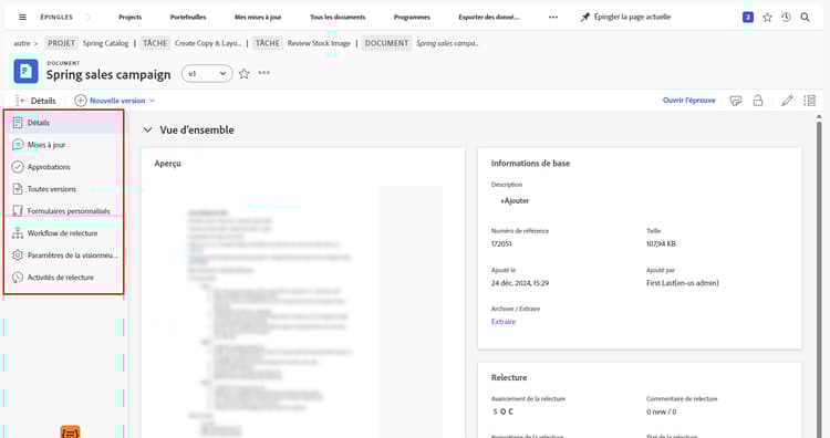 Une image de la page du BAT dans Workfront.