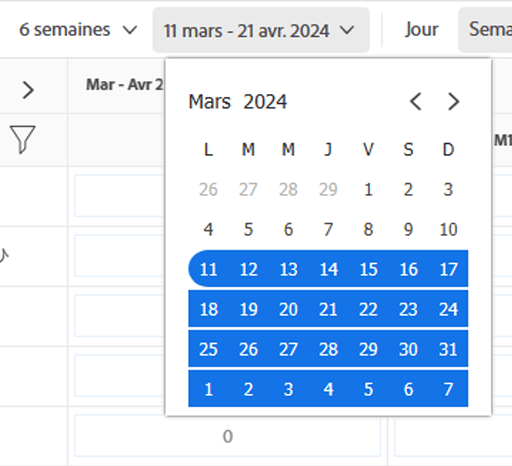 Sélection du calendrier