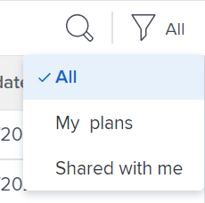 Options de liste déroulante des filtres de plans