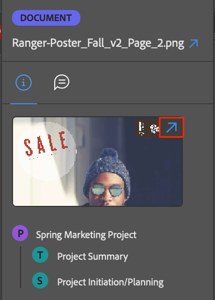 Ouverture de la page des détails de l’épreuve dans Workfront.