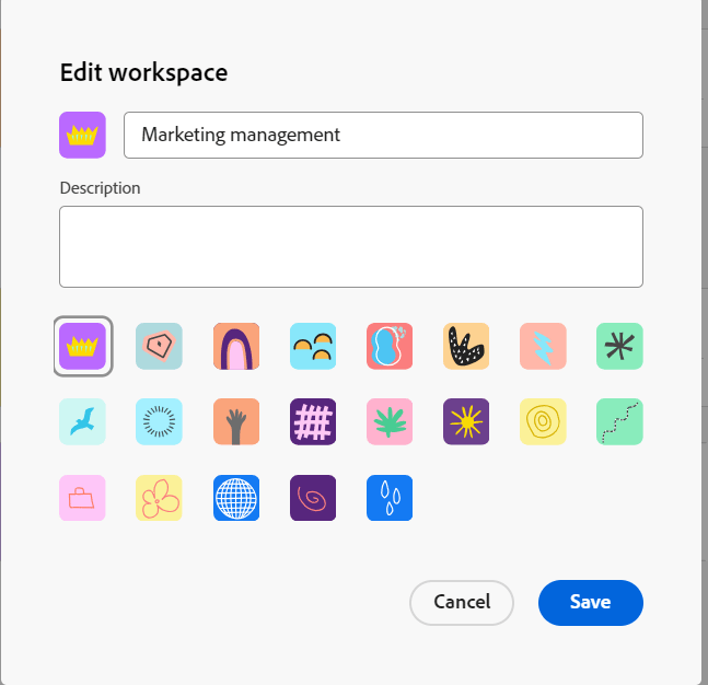 Zone Modifier l’espace de travail