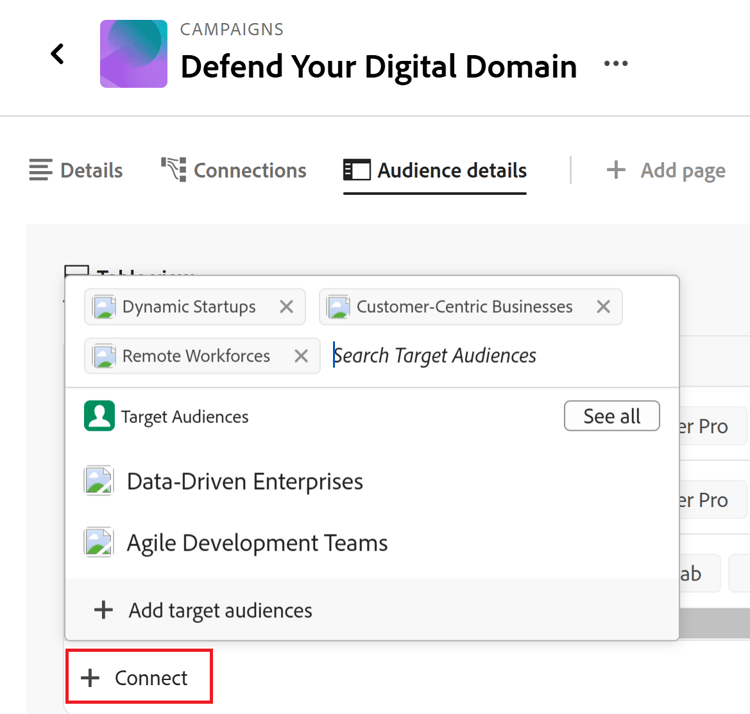 Bouton Connexion mis en surbrillance dans l’onglet Détails de l’enregistrement connecté