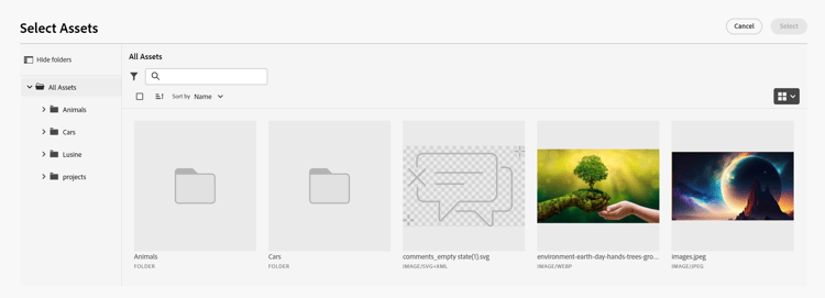 Zone Sélectionner les ressources pour les connexions d’enregistrement AEM