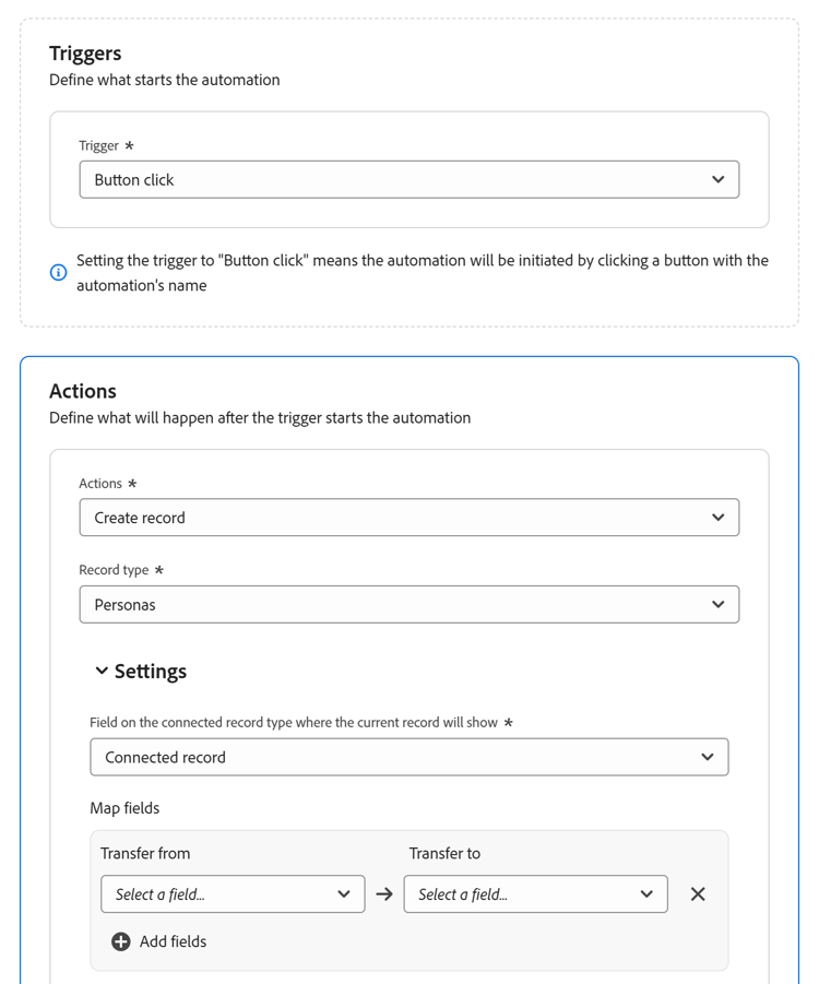 Configuration de l’automatisation pour créer un enregistrement