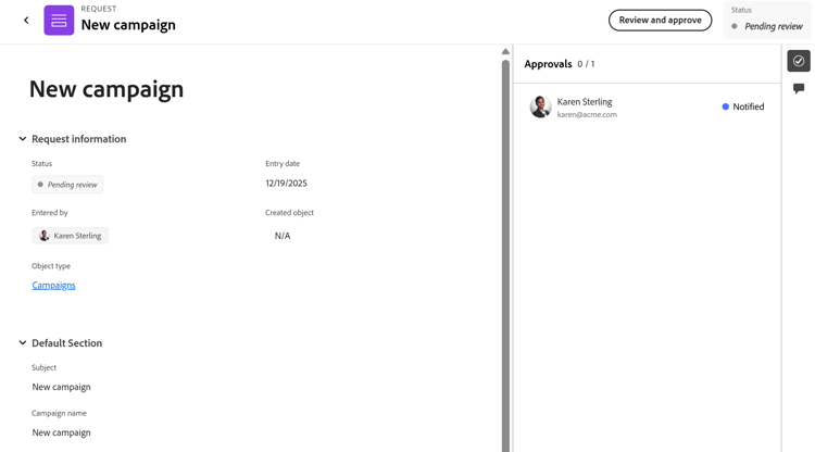 Page de requête en lecture seule au statut de révision