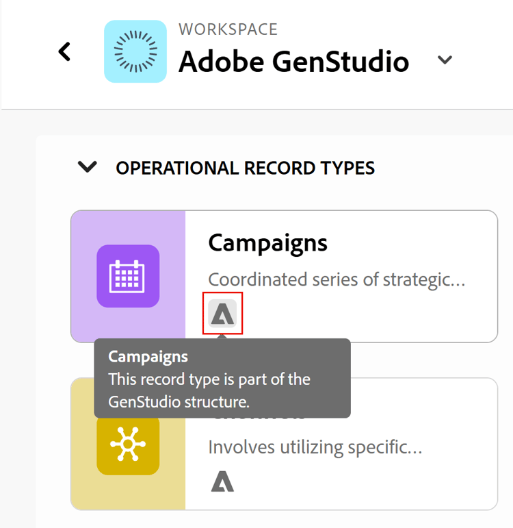 Carte de type d’enregistrement GenStudio dans Workfront Planning