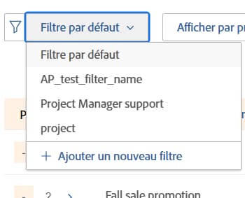 Liste déroulante des filtres