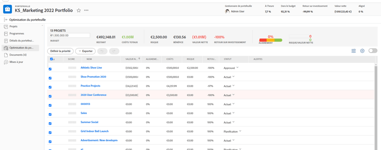 Portfolio optimizer avec projets
