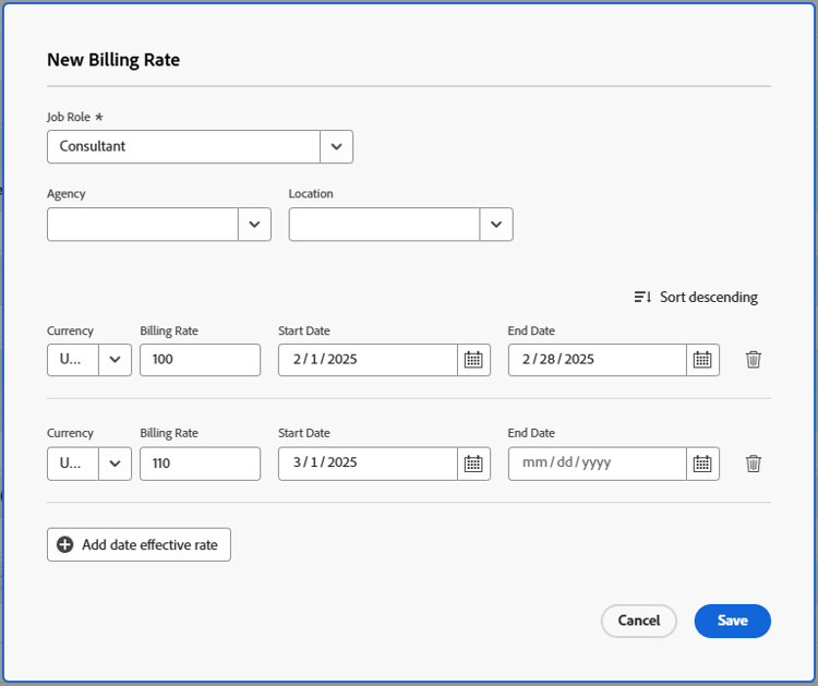Taux de facturation avec dates de remplacement
