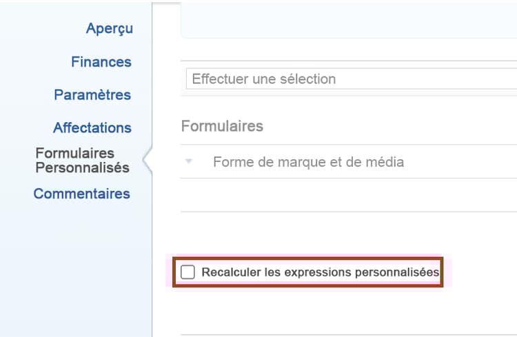 Recalculer les expressions personnalisées