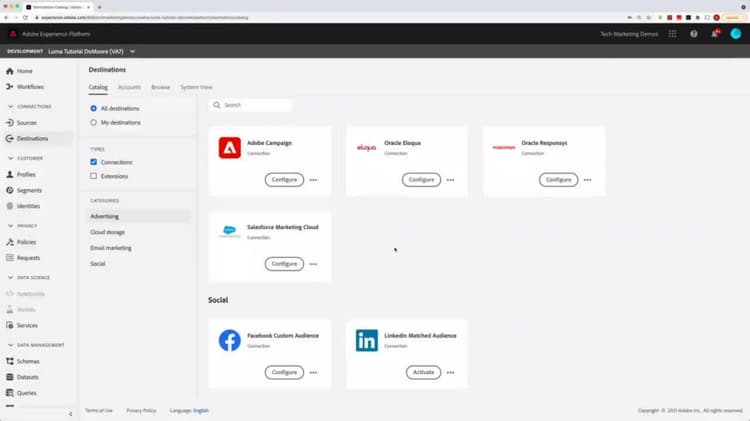 Configuration d’une destination de réseau social