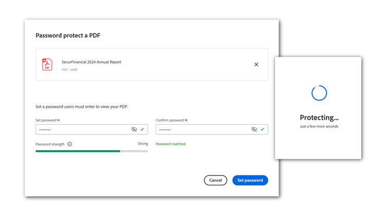 Capture d’écran de la boîte de dialogue de protection par mot de passe