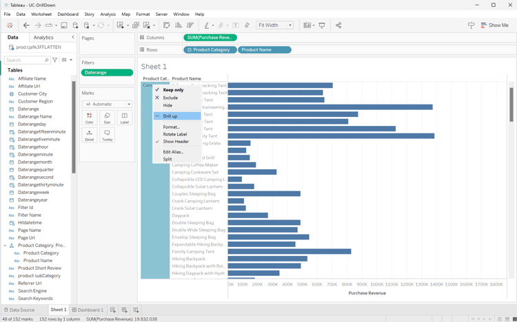 Tableau drill up
