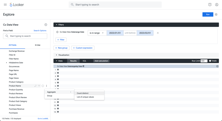 Looker Product Name Context menu