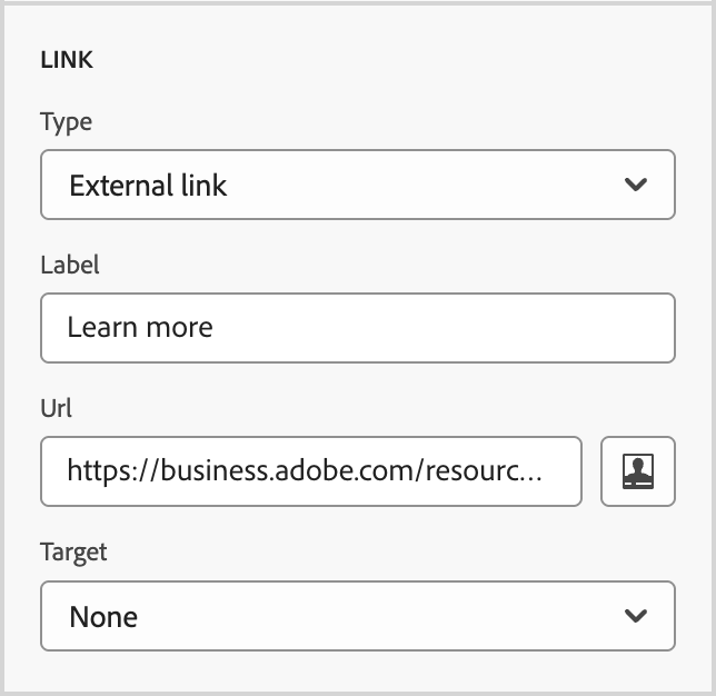 Define an external link for a button component