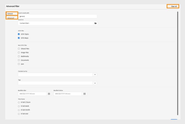 Boîte de dialogue de filtre avancé