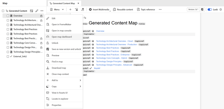 Menu Options en vue Carte